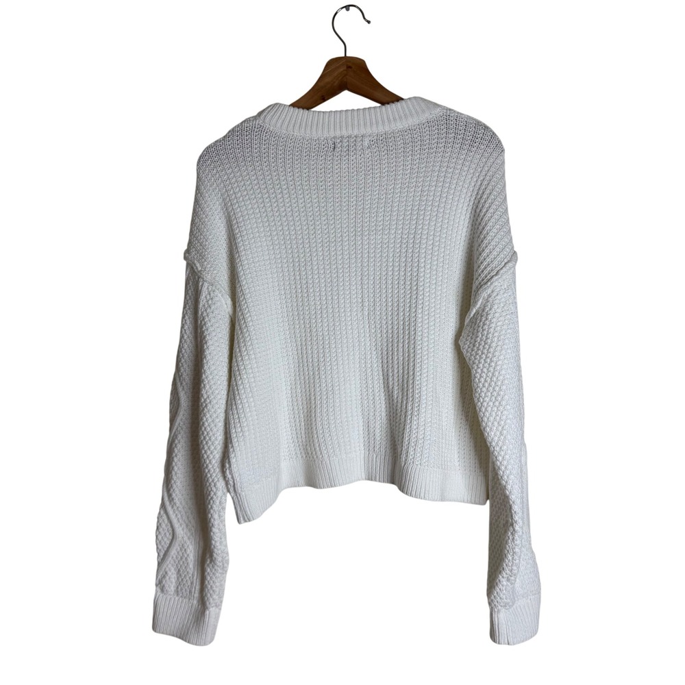 Quince Women's Cable Knit Cotton Crewneck Sweater Ivory Large - Picture 2 of 7